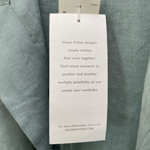 Eileen Fisher Funnel Neck Jacket Spring Linen Petite Small Tarragon Blue Green - Picture 13 of 15